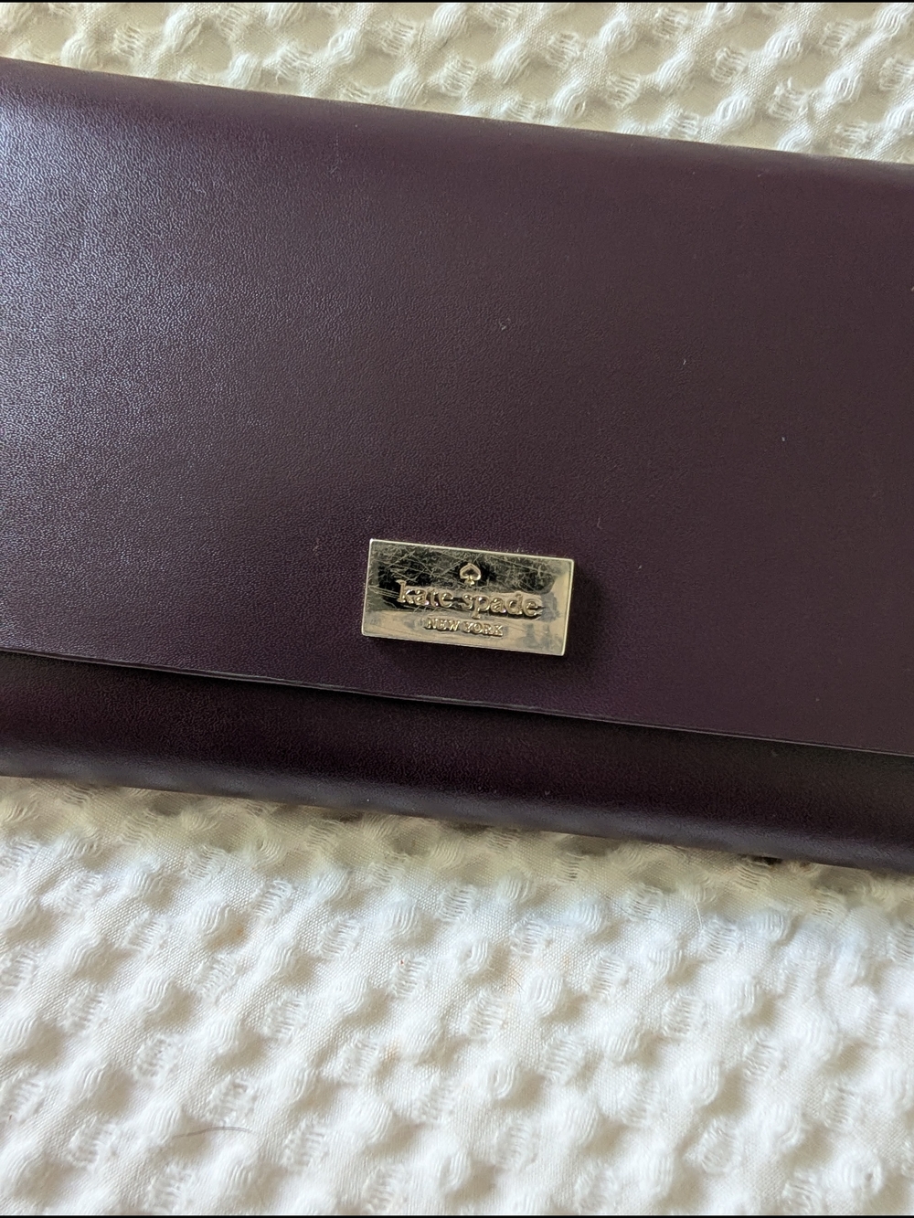 kate spade Plum Leather Flap Wallet with Metal Logo - Picture 2 of 6